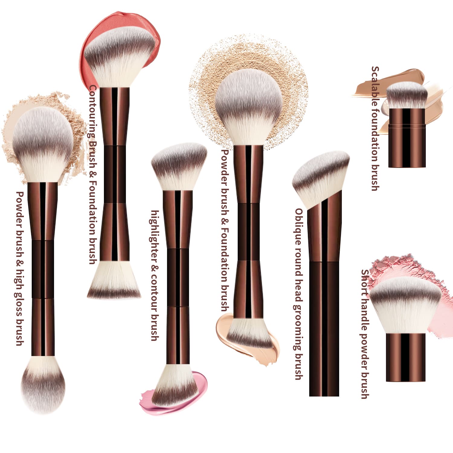 Conjunto De Pincéis De Maquiagem De 7 Peças , Pó Solto , Iluminador , Pincel De Contorno , Ferramentas De Beleza Facial