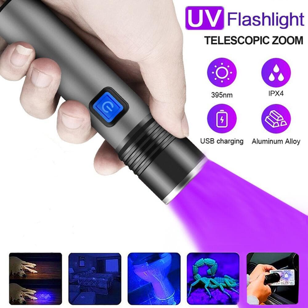 Lanterna Uv Super Brilhante, Lanterna Mini Recarregável (395nm) Para Detecção De Dinheiro E Uso Em LED