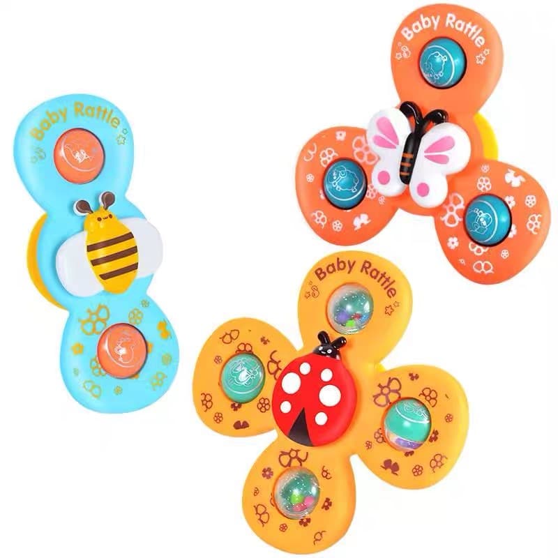 Novo Conjunto Trendy de 3 Brinquedos de Banho para Bebês, Chupeta com Ventosas, Giroscópio com Ventosas, Brinquedos em