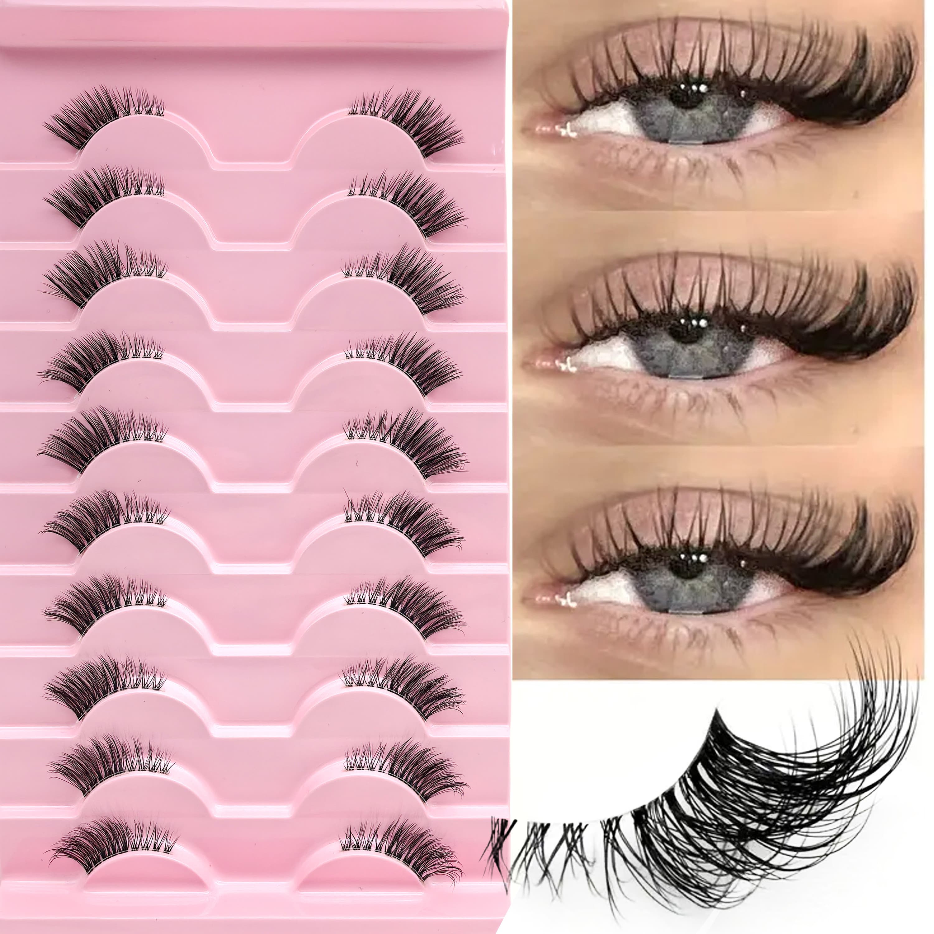 Banda Transparente Meio Cílios 5/10 Pares-3D Fofo Natural Slim Cat Eye