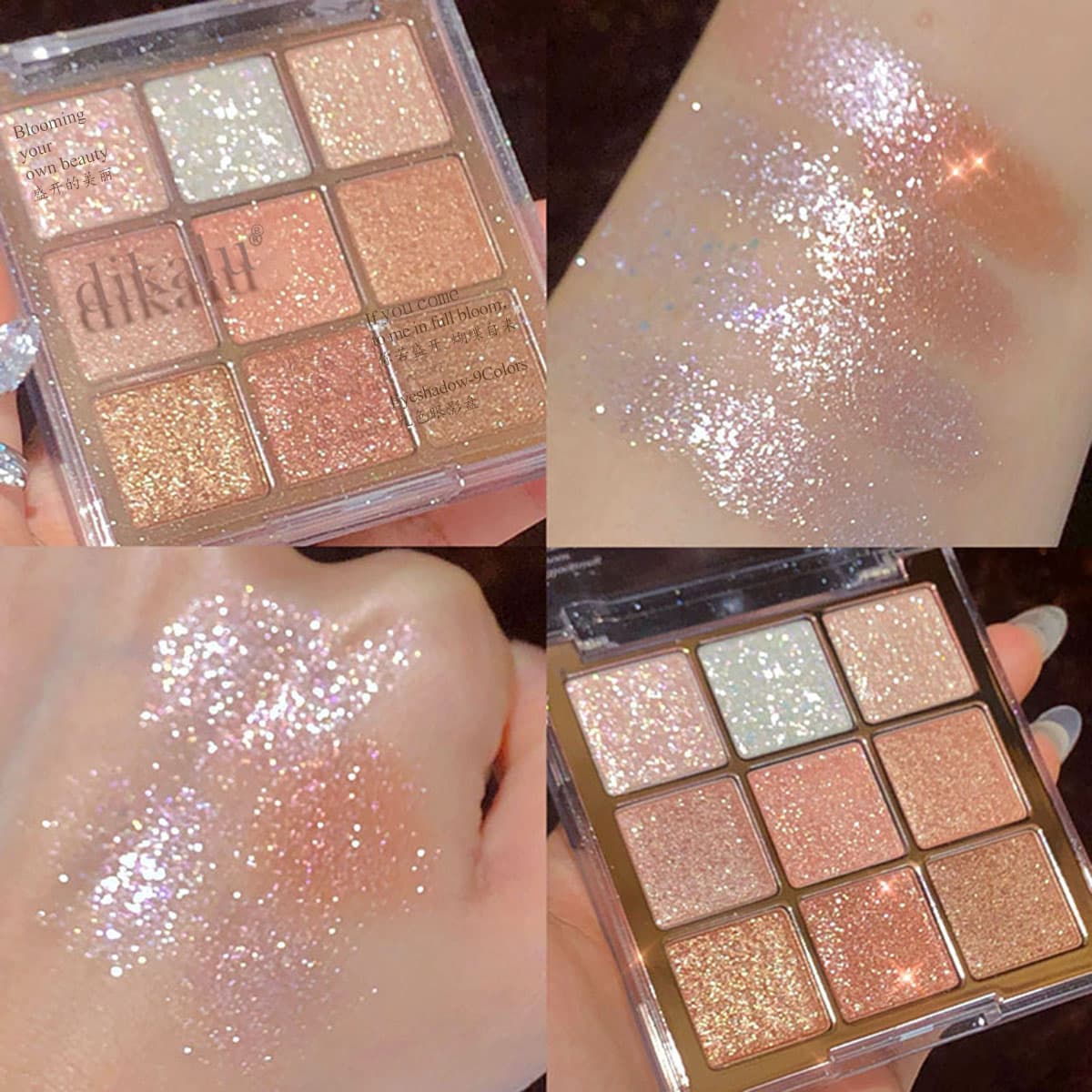 Nova Paleta de Sombras para Olhos DIKALU com 9 Cores - Floco de Neve Brilhante de Natal com Brilho Perolado e Diamante.
