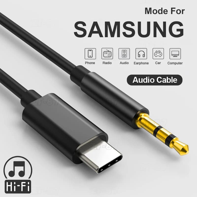 Cabo adaptador de áudio para carro tipo C para plugue auxiliar 3,5 mm para alto-falantes e fones de ouvido Samsung S24