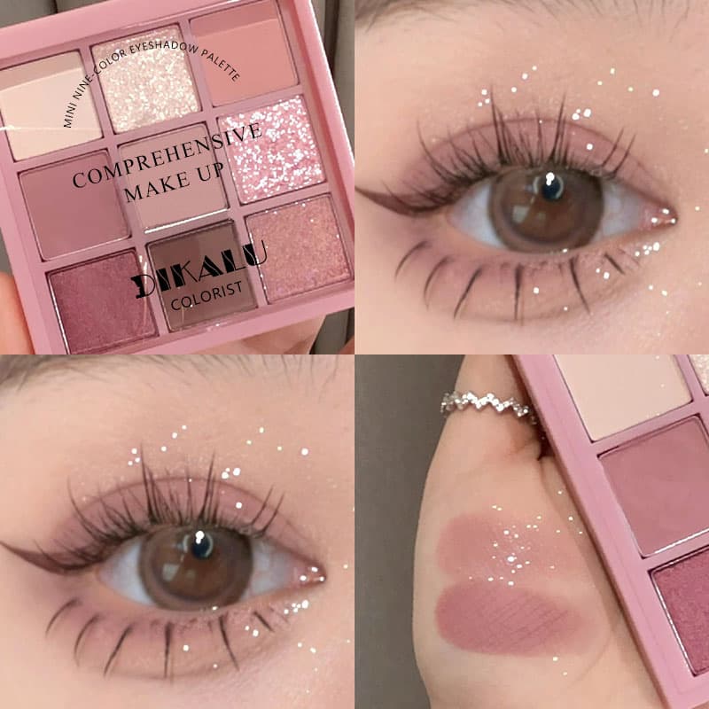 DIKALU Paleta De 9 Cores Rosa Fosco Brilhante Sombra De Olhos Festivais À Prova D'água De Longa Duração Festa De Dia Dos