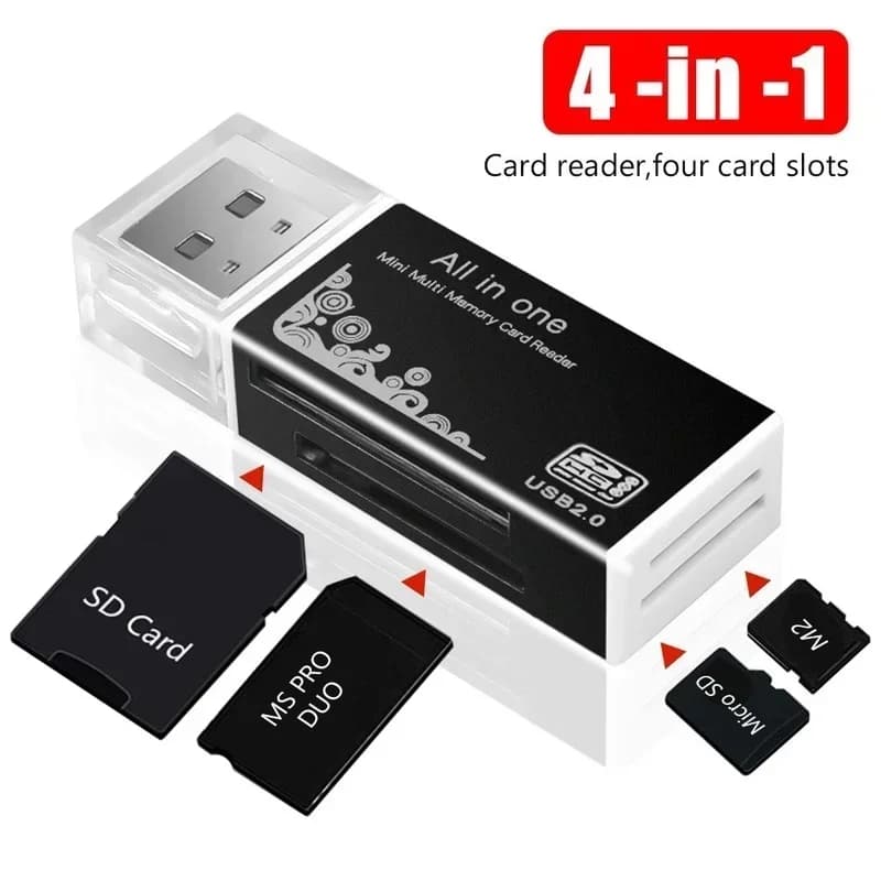 Adaptador de leitor de cartão USB 2.0 em quatro em um mini, alta velocidade, adequado para leitores de cartões de
