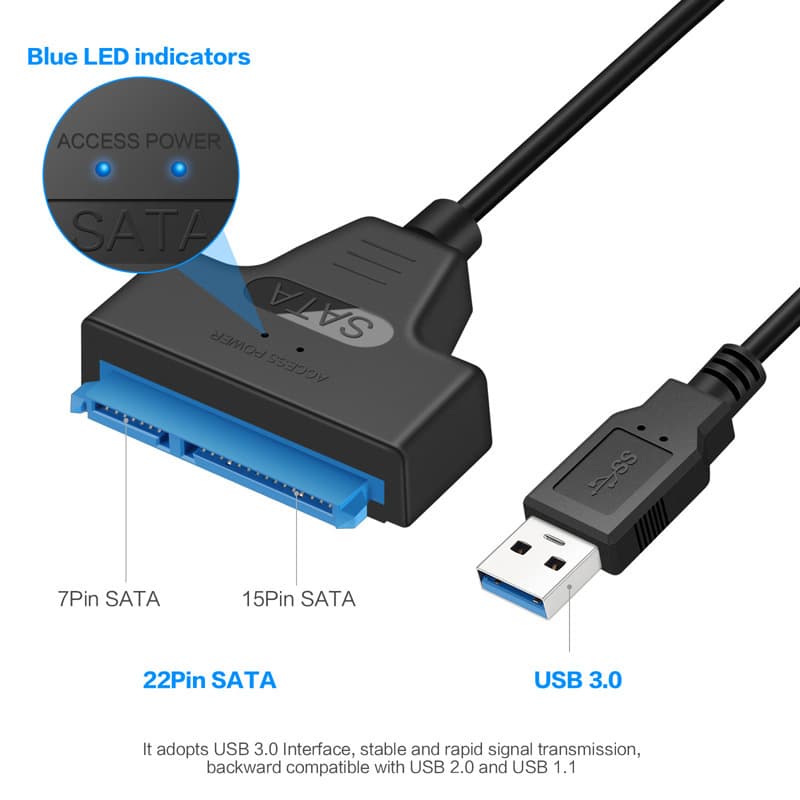 Novo Adaptador SATA para USB 3.0 até 6 Gbps para Acessórios de Notebook de 2,5 Polegadas Externo HDD SSD Cabo de 22