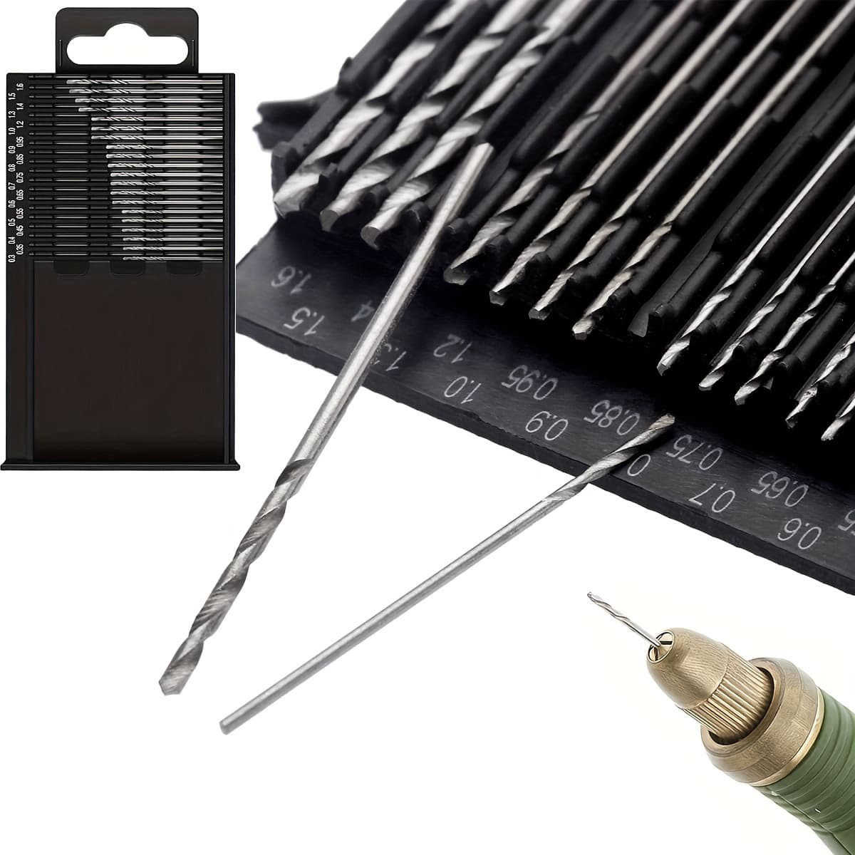 Um Conjunto De 20 Peças HSS Mini Micro Brocas Helicoidais , De Precisão De 0.3-1.6mm Com Caixa De Aço Para Fabricação De