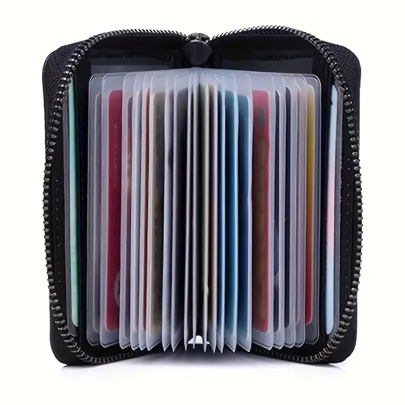 Novo Porta-Cartões de Crédito em Couro PU com Zíper, com 20 Slots para Cartões, Presente Ideal para Homens