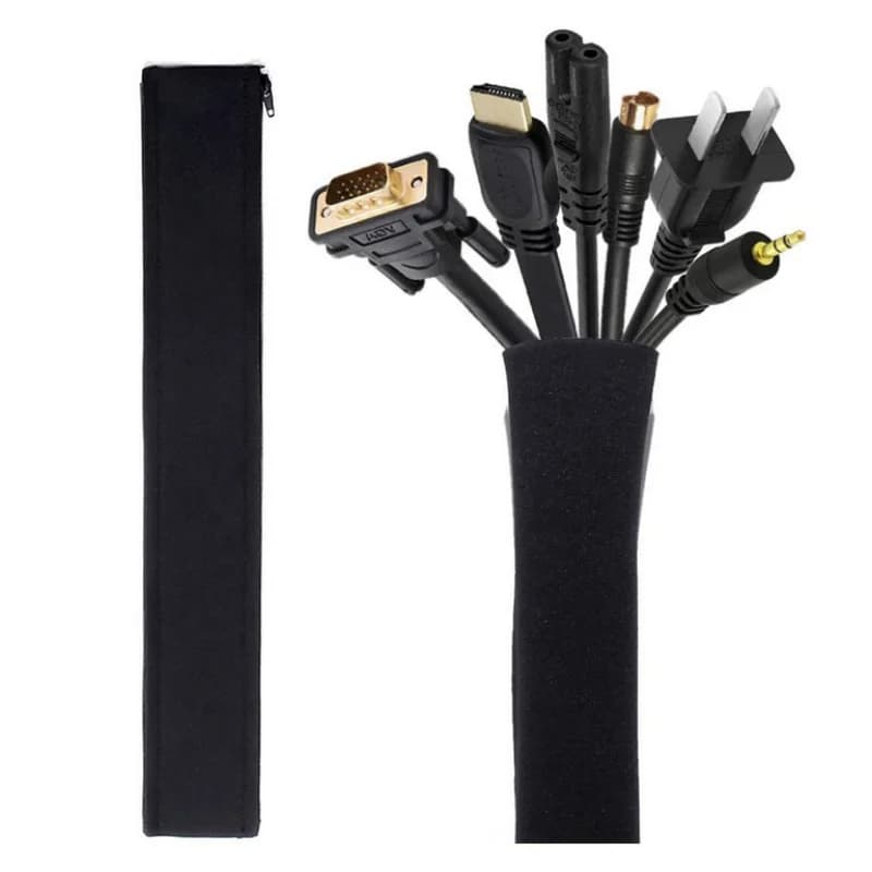 Organizador de Cabos Preto de 50cm Tipo Zíper, Mangueira Protetora Isolante para TV e Computador, Gestão de