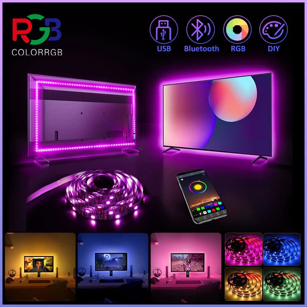 Luzes De Tira LED RGB 5V USB App E Controle Remoto Sincronização De Música Flexível Para Luz De Fundo De TV Decoração De