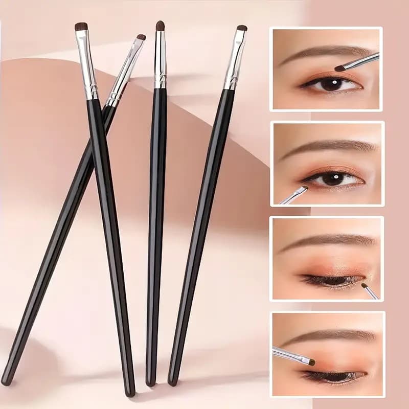 Conjunto De Pincéis De Maquiagem Para Olhos De 4 Peças-Sombra , Delineador E Sobrancelhas-Pincel Cabelo De Cavalo