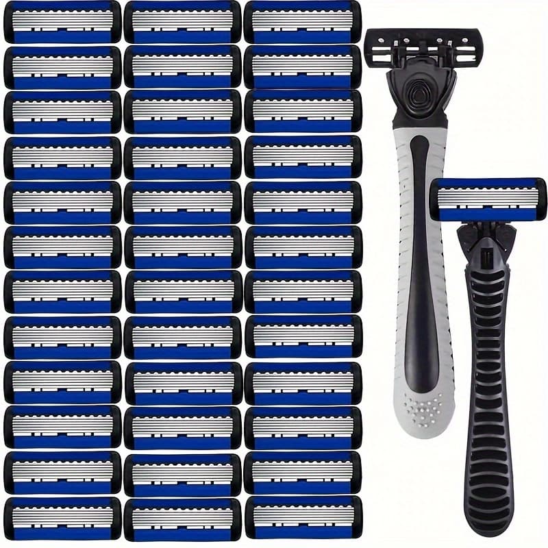 Lâminas De Substituição De Navalha Masculina-Recargas De Aço Inoxidável De 6 Camadas , Cabeça De Barbear Manual Reutiliz
