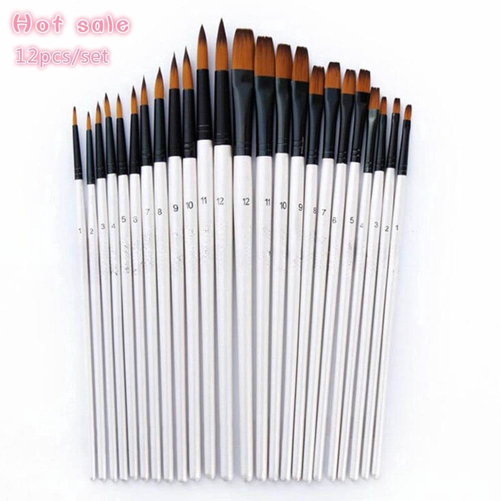 Conjunto De Pincéis Artísticos , 12 Peças , Pincel Fino Pontiagudo Para Pintura A Óleo E Aquarela , Kit De Ponta Plana A