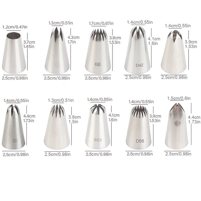 Bocal De Decoração De Tamanho Médio Conjunto De 10 Peças Combinação Ferramentas Cozimento De Aço Inoxidável 6 Dentes 8 R