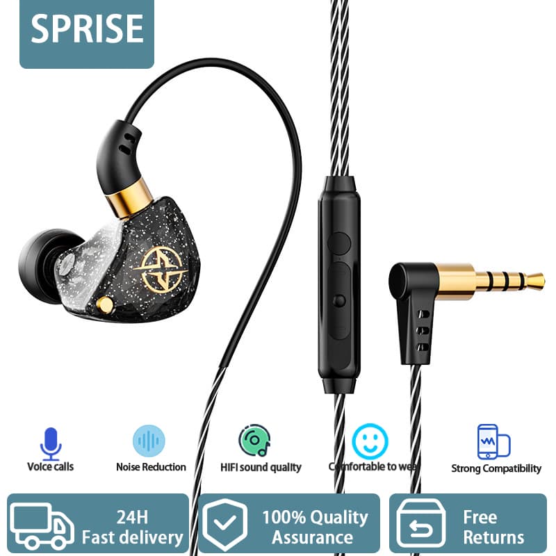 Fones de ouvido intra-auriculares com microfone SPRISE New X6, com som dinâmico de graves profundos, monitor estéreo com