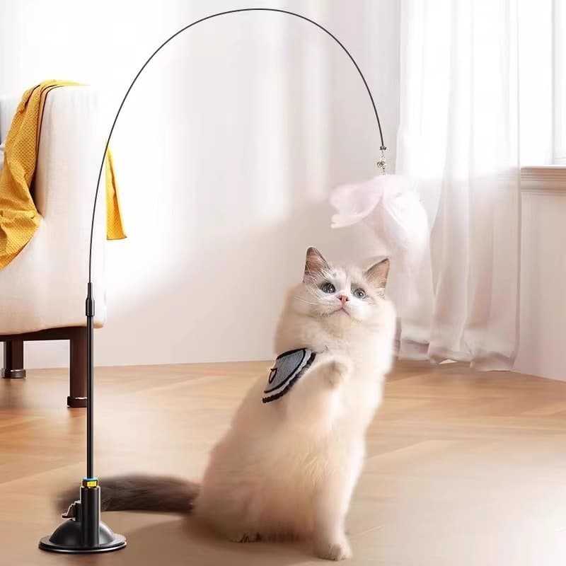 Ventosa Gato Teaser Brinquedo Com Penas Varinha Interativa Engraçado De Cabo Longo Para Gatos Preto