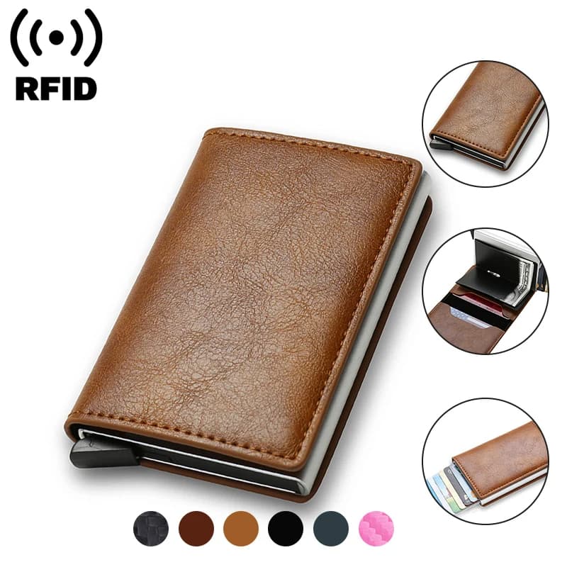 Rfid Titular Do Cartão De Crédito Carteiras Masculinas Anti-Roubo Caso Banco Pequeno Couro Fino Magia Mini Carteira Inte