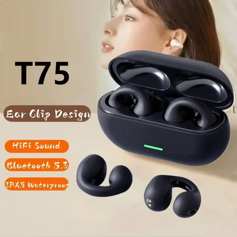 T75 Fones De Ouvido Clipe De Jogos Bluetooth 5.3 Sem Fio Música Cancelamento Ruído Fone HD Chamada Esportes Correndo
