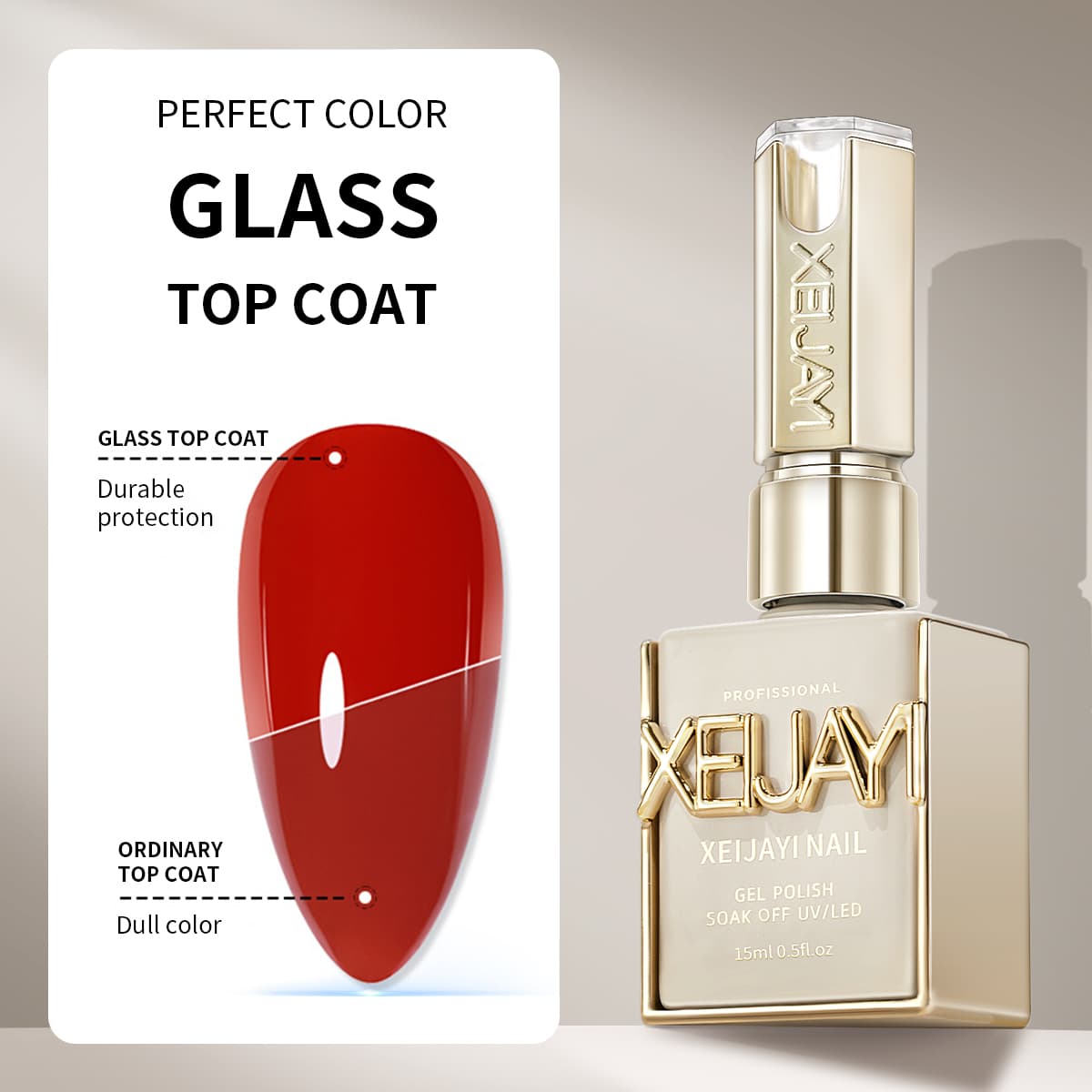 XEIJAYI 1Pc 15ml Vidro Top Coat Longa Duração Claro Borracha Top Coat LED UV Fortalecimento de Unhas Acabamento