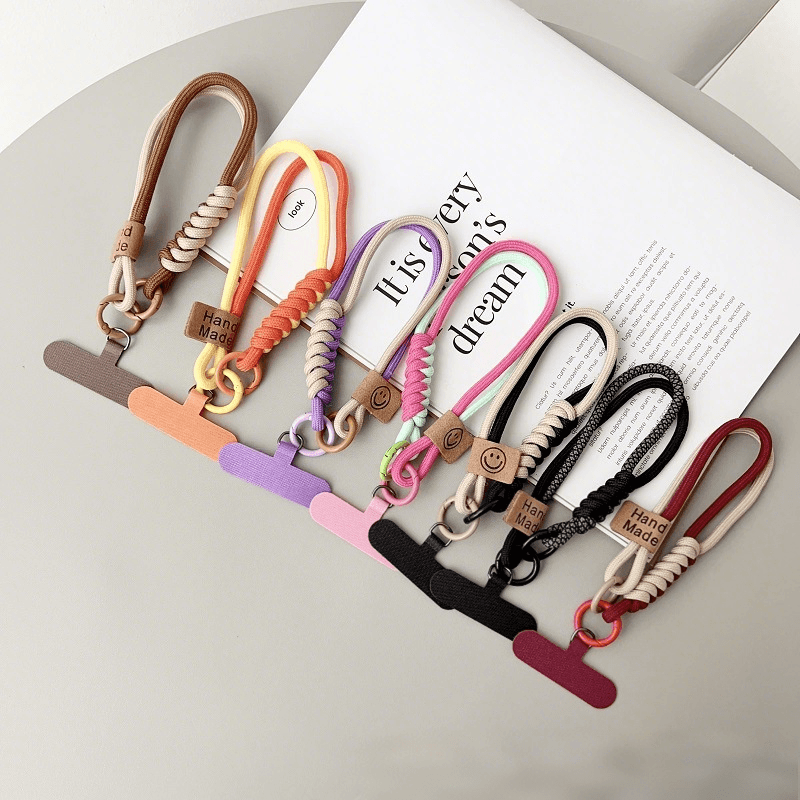 Pulseira de pulso com contraste de cores ao estilo britânico: cordão de telefone de algodão trançado, strap