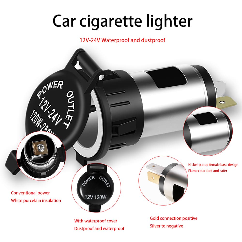 Novo Soquete de Saída de Energia Fêmea à Prova d'Água de 12V para Carro, Lighter de Cigarro, Plugue de Energia para