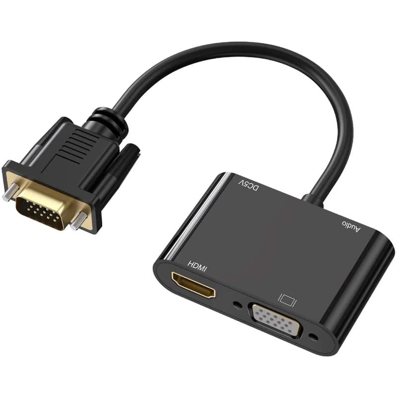 Adaptador VGA para HDMI Compatível Conversor Divisor de Tela Dupla 1080P com Áudio para Notebook Computador Desktop PC