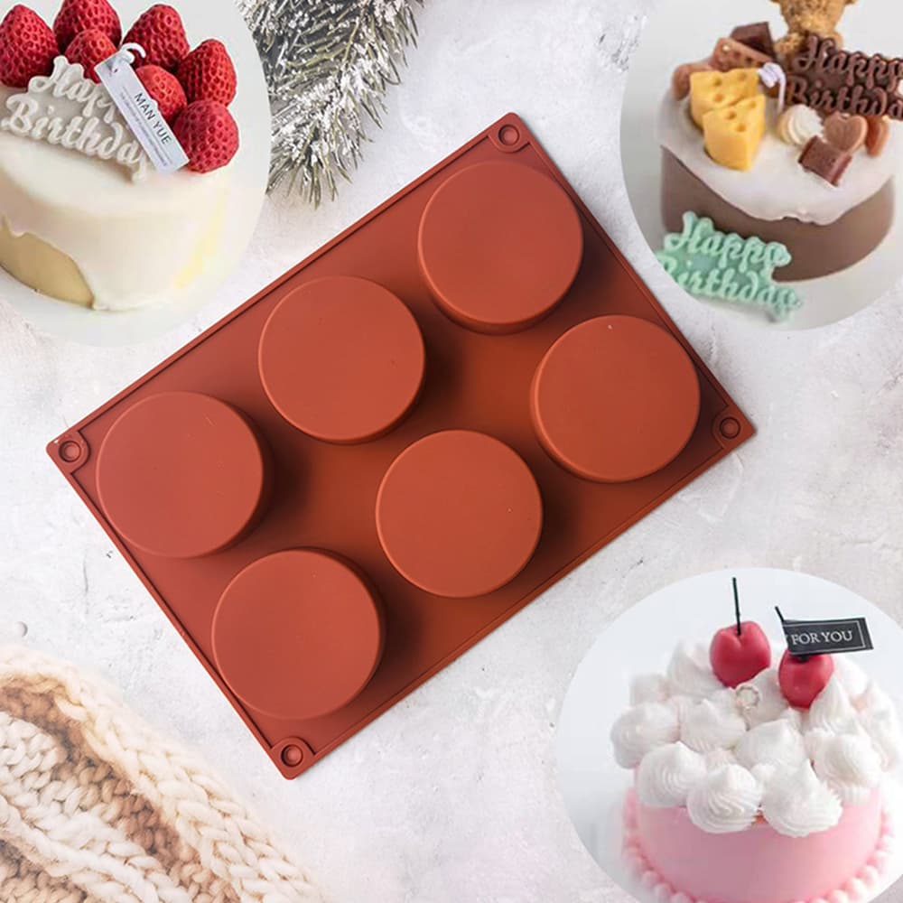 Novo molde de sabão de silicone redondo de 6 cavidades 1PC, molde de bolo de silicone, DIY confeitaria.
