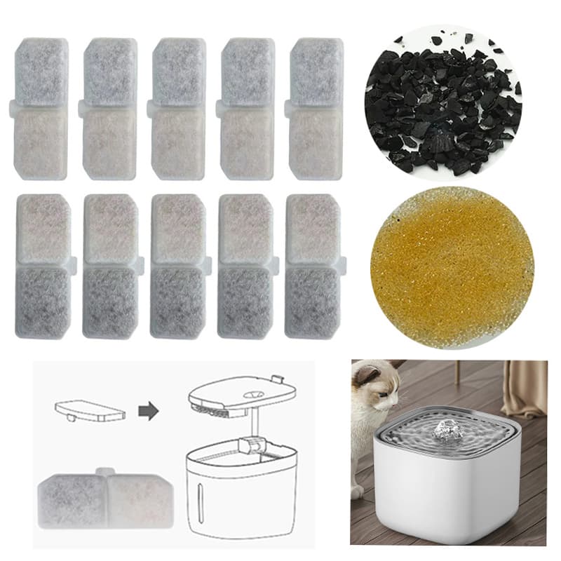 Novos 10 filtros de substituição para fonte de água para gatos, acessórios para bebedouros pets.