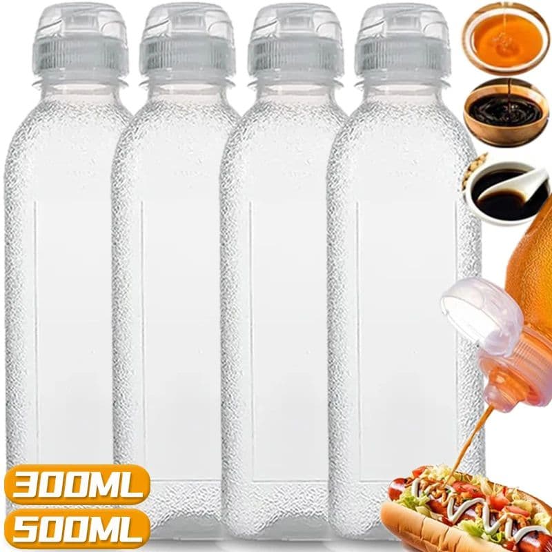 4 peças de frascos plásticos para óleos e condimentos, dispenser para molho de tomate e azeite, ideal para churrascos.