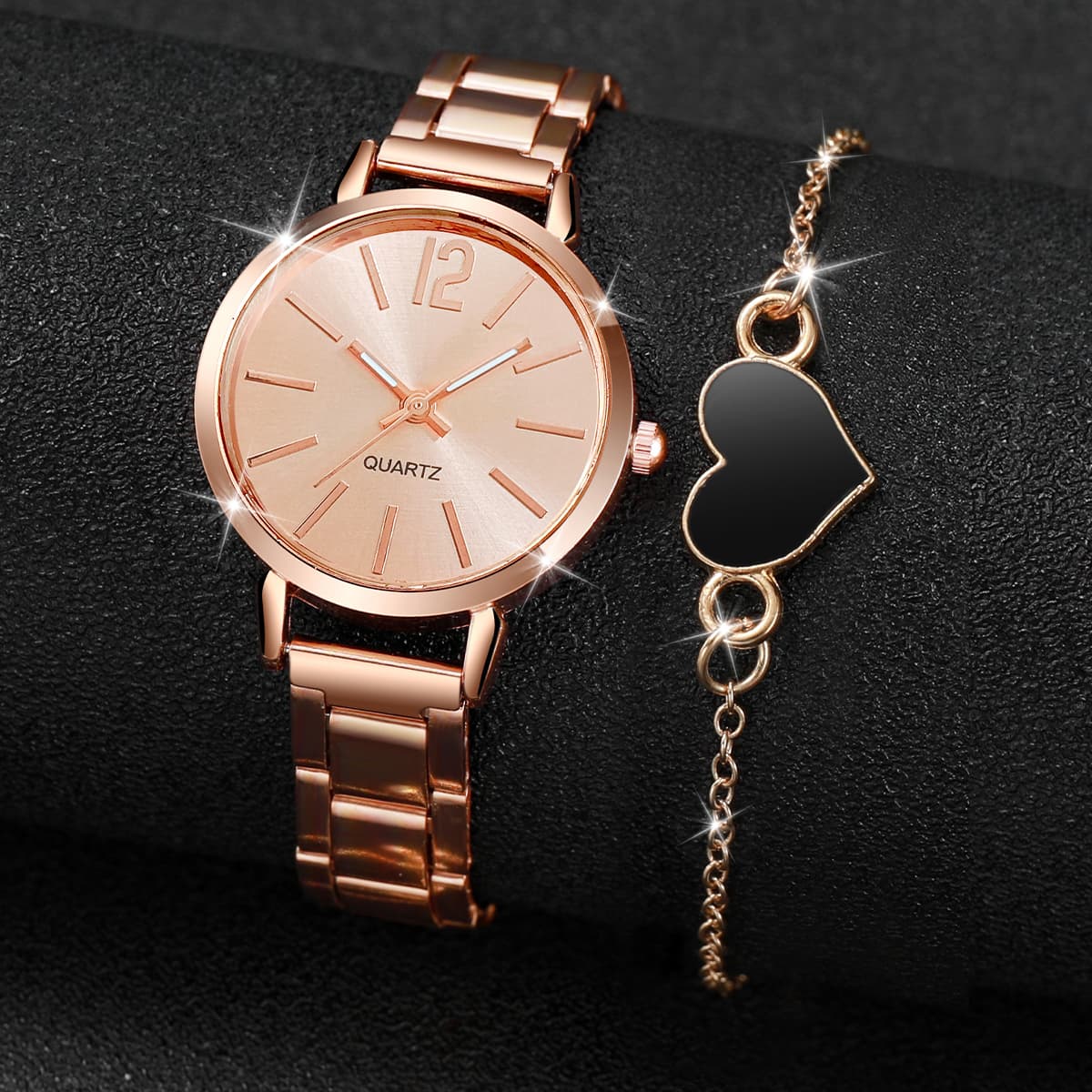 Relógio De Quartzo Com Pulseira De Aço Feminino Elegante E Conjunto De Coração
