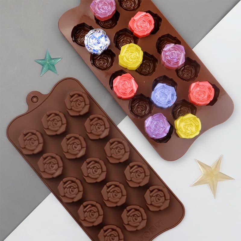 Novo molde de silicone para bolos 1PC, 15 formas de rosas em 3D para chocolates.