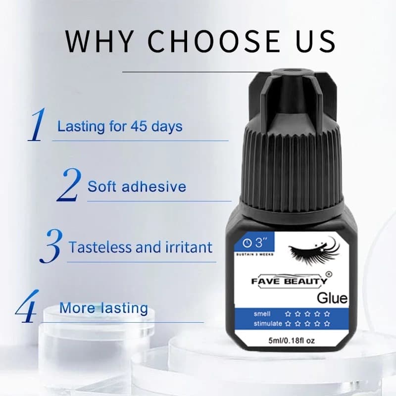 Novo Colante para Cílios Fave Beauty 5Ml Preto Sem Odor Não Irritante de Longa Duração Secagem Rápida Semi-Permanente