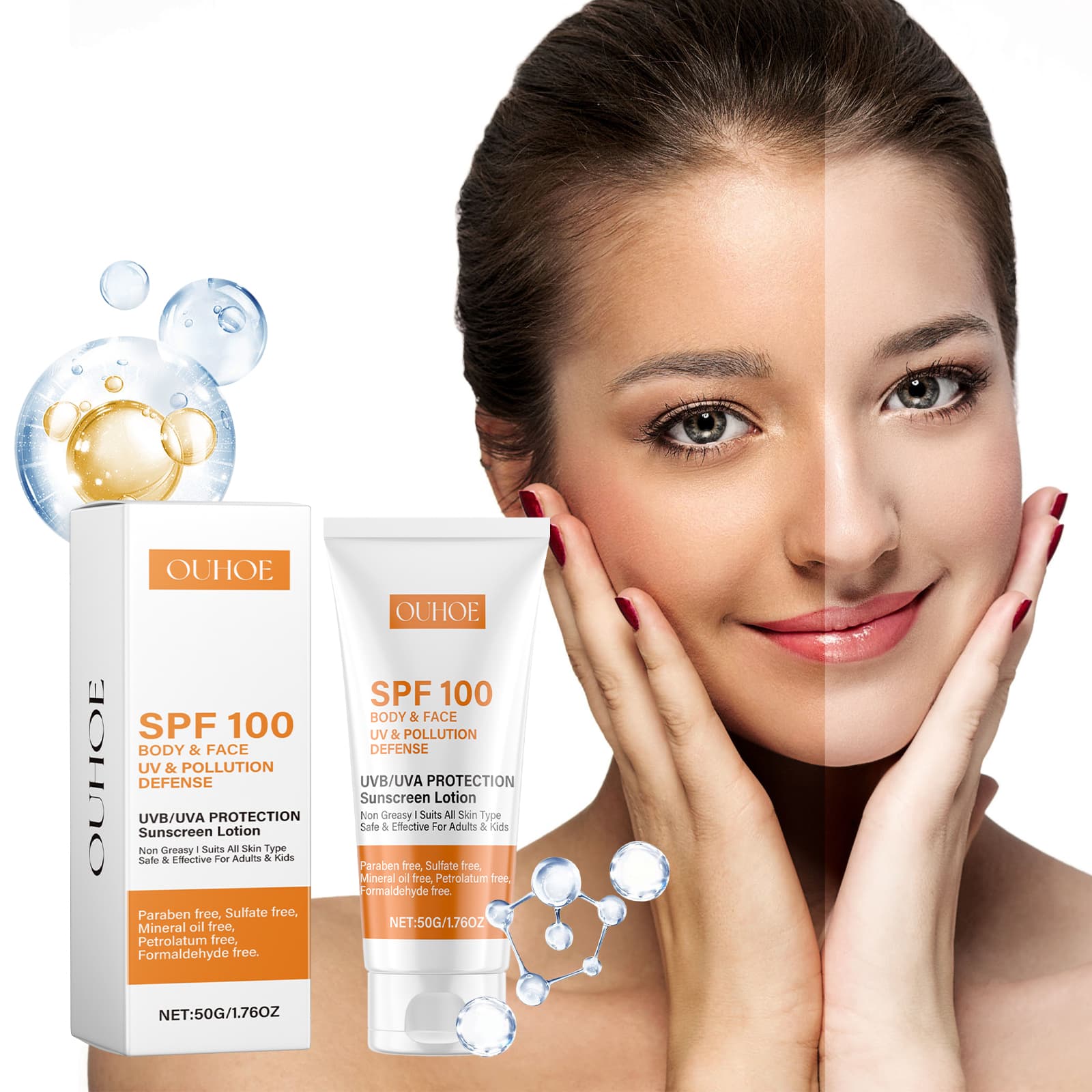 Protetor Solar Facial para O Corpo Spf 100 - Anti Uv, Protetor Solar para a Pele, Controle de Óleo, Hidratante,