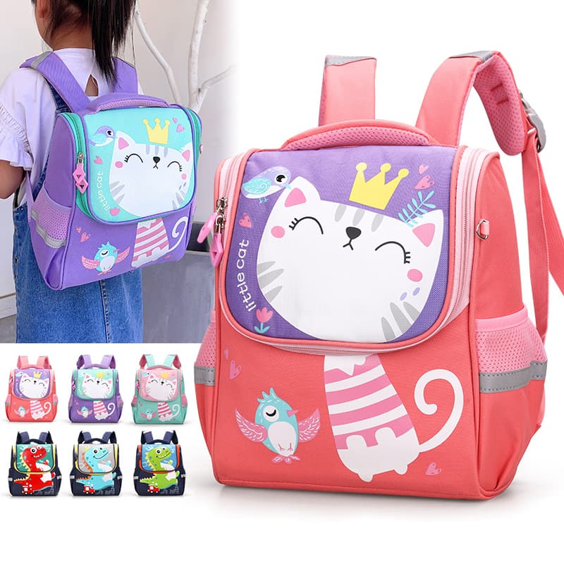 1 Dinossauro de Gato Mochila escolar para garotas que reduzem a carga