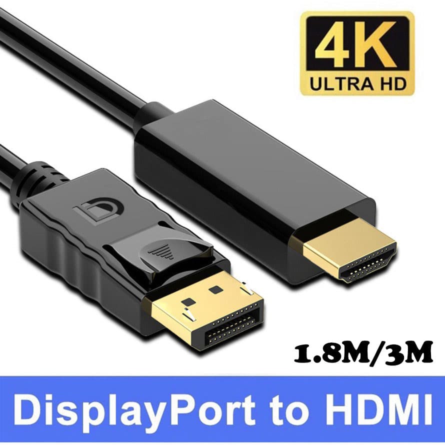 Cabo DP para HDMI de 1,8M com Conector Dourado, Alta Velocidade 4K, para Conectar PC a Monitor ou HDTV