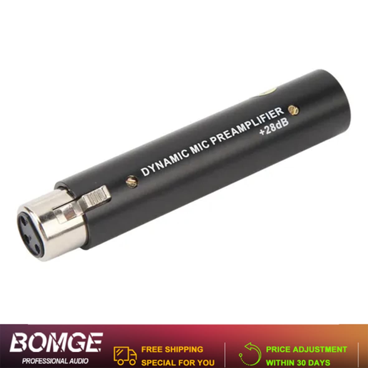 BOMGE Pré-amplificador de microfone portátil com ganho de 28 dB, 20 Hz-20 kHz para microfones dinâmicos Pro