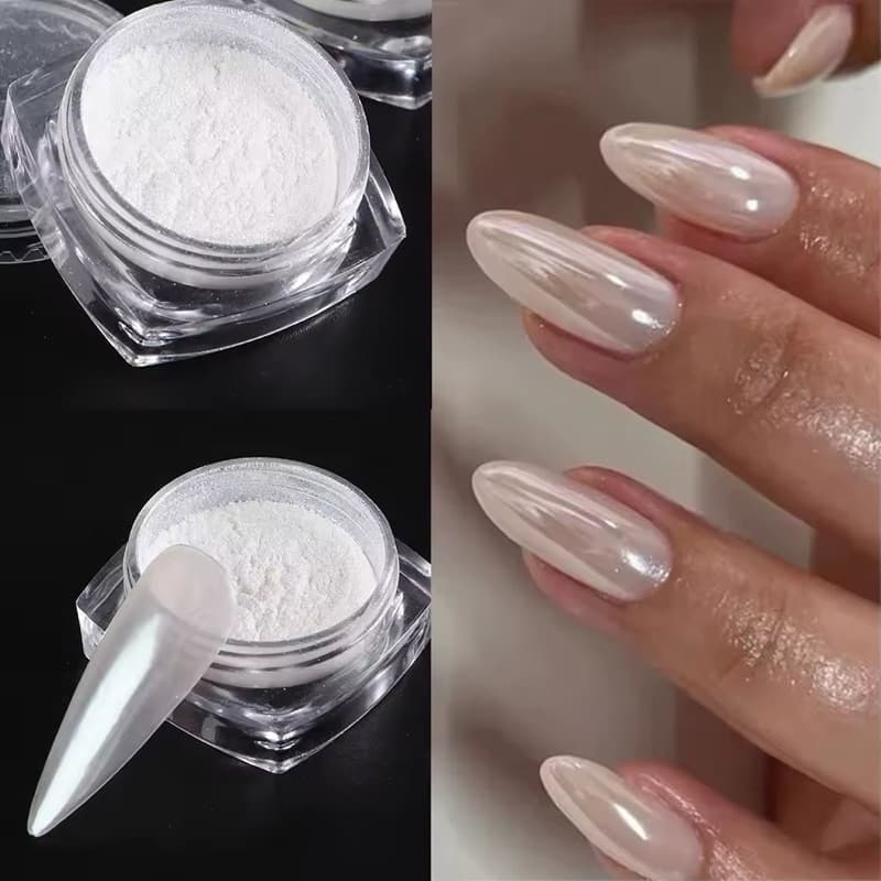 2 Caixas De Pó De Espelho De Luz De Pérola Branca Usada Para Decoração De Unhas Ferramenta Faça Você Mesmo