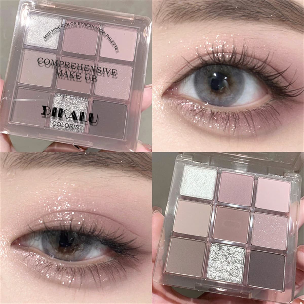 Paleta de Sombra para Olhos DIKALU Gray-Pink Smoky – 9 Cores (Neutros Foscos/Perolados)