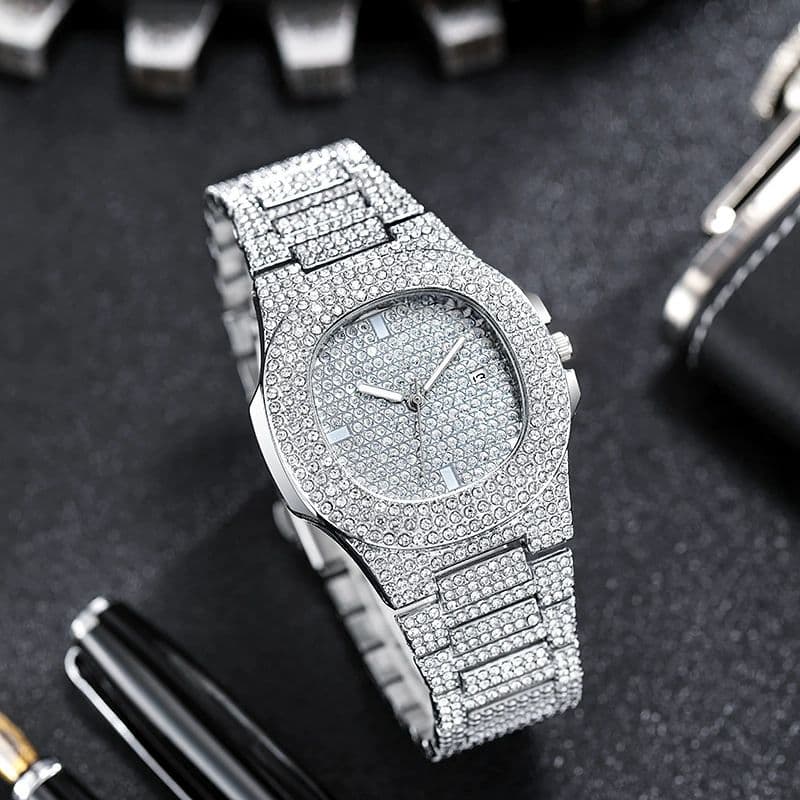 Relógio De Pulso De Quartzo Masculino Ice Out Design Estilo Hip Hop Totalmente Diamante Cravejado Luxo Para Acessórios D