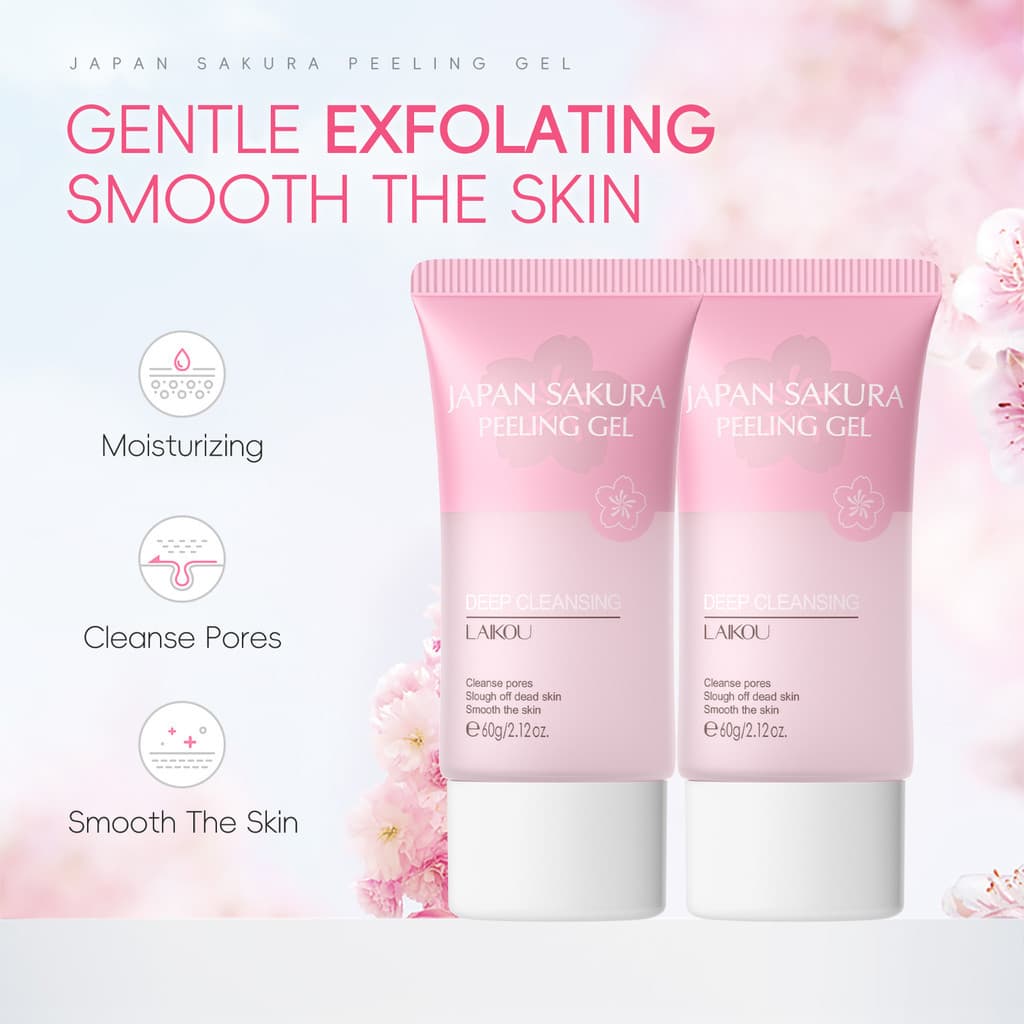 Esfoliante Facial LAIKOU Japão Sakura Remove Pele Morta, Cravos e Limpeza da Pele Lisa 60g*2 peças
