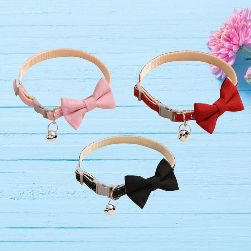 Colar ajustável com laço xadrez e sino para gatos e cães pequenos, acessórios anti-perda para pets.