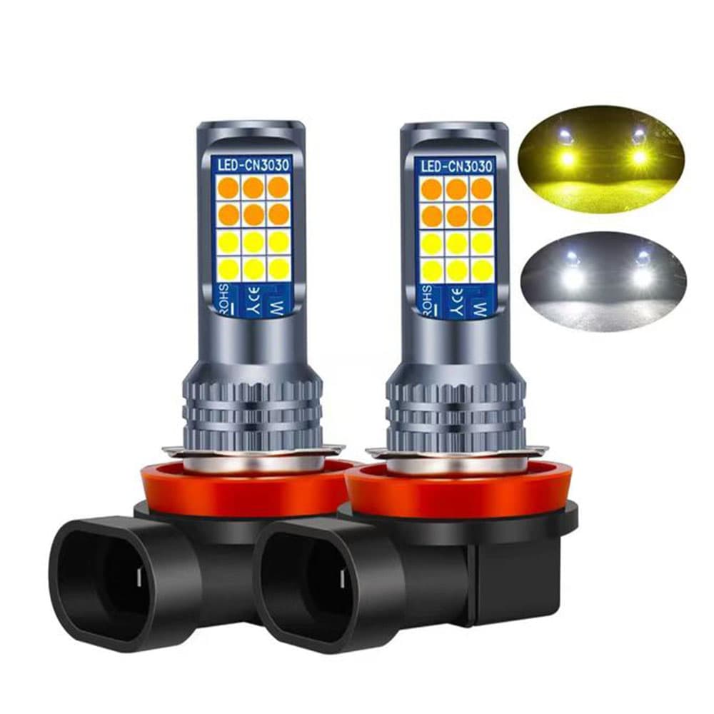 TCYATO Lâmpada de neblina automotiva LED em 2 peças, lâmpada LED de dupla cor H11, lâmpada de neblina automotiva