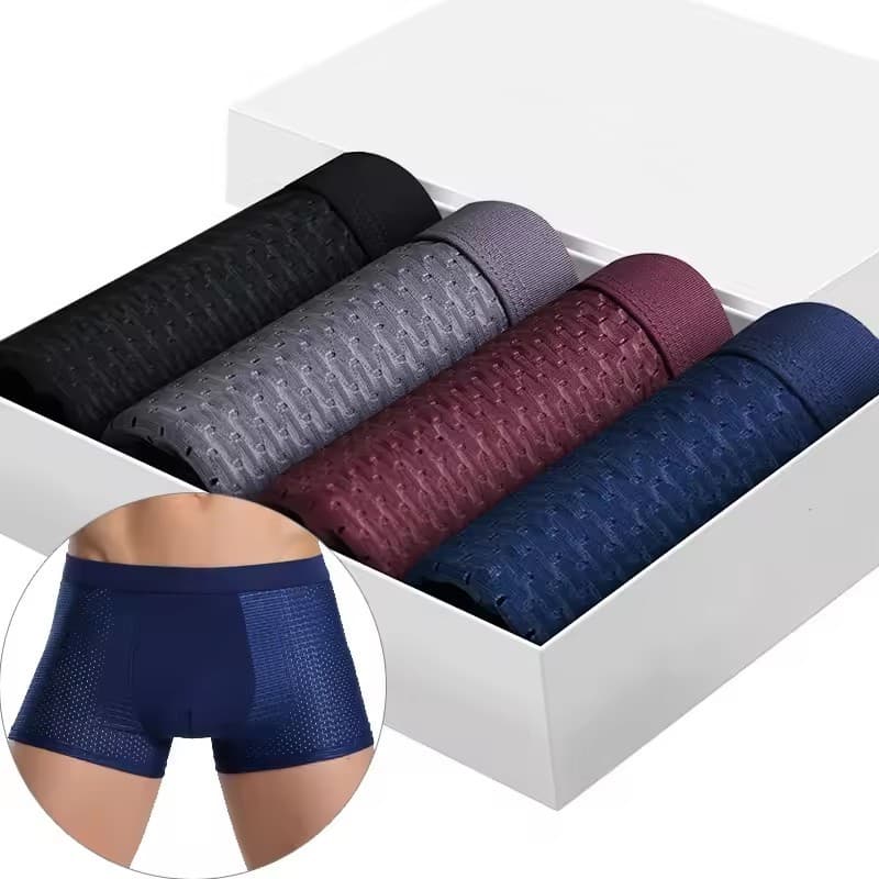4 peças de cuecas boxer masculinas de seda gelada - cores sólidas, respiráveis e confortáveis para o verão