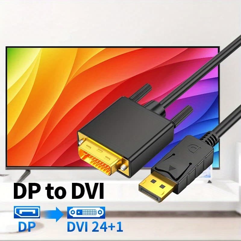 [Cabo Adaptador Converter] Cabo de 1,8 m com conector DisplayPort macho para DVI 24+1 macho, linha de áudio e vídeo DP