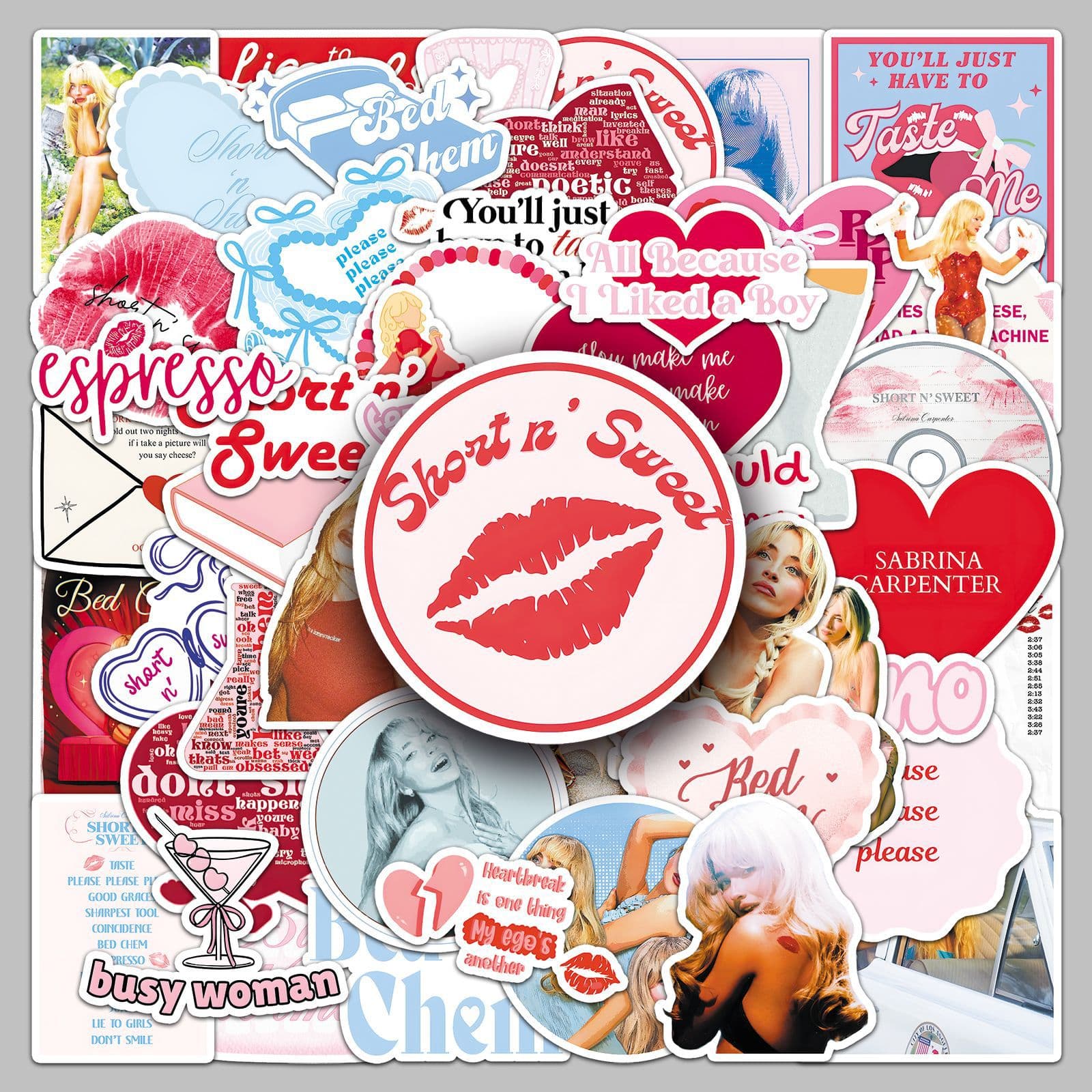 50 Pcs Adesivos Graffiti da Sabrina Carpenter para Malas, Capas de Celular, Laptops, Capacetes, Skateboards - Adesivos