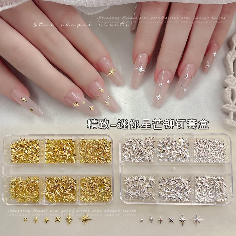 Charms de Ouro Brilhante para Unhas e Gems de Unhas Prata 3D Fofas, Acessórios para Arte de Unhas Y2K, Rivets Metálicos