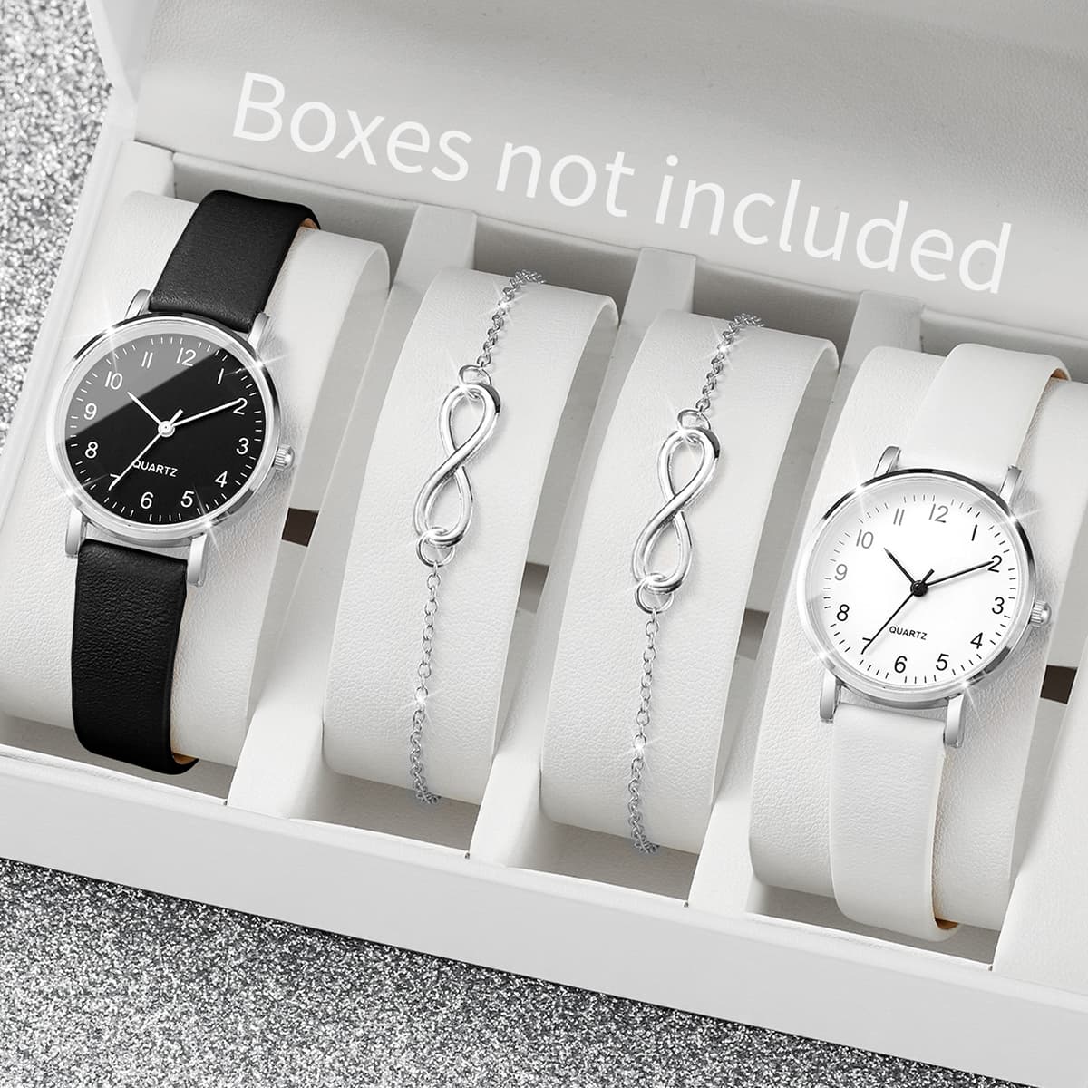 Conjunto De Relógios Femininos Elegantes De 4 Peças – De Pulso E Pulseiras Com Pulseira De Couro Mostrador Pequeno Para