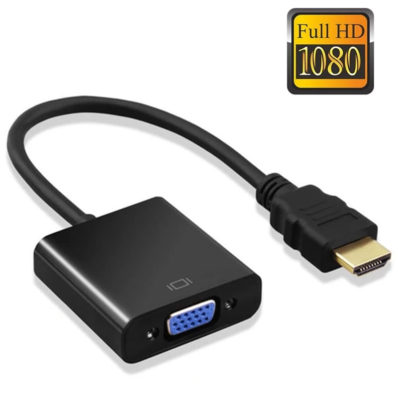 Adaptador HDMI para VGA 1080P com fonte de alimentação e cabo HD para tablet, laptop, PC e TV.