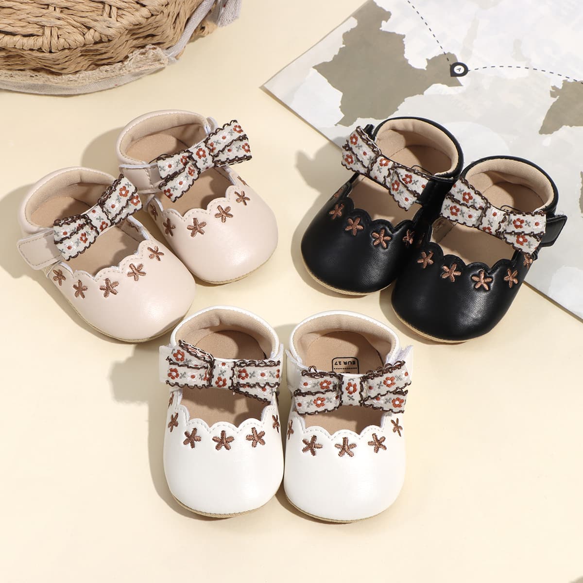 Sapatos de Bebê Princesa - Sola Macia Antiderrapante para Primeiros Passos de 0-18 Meses para Meninas