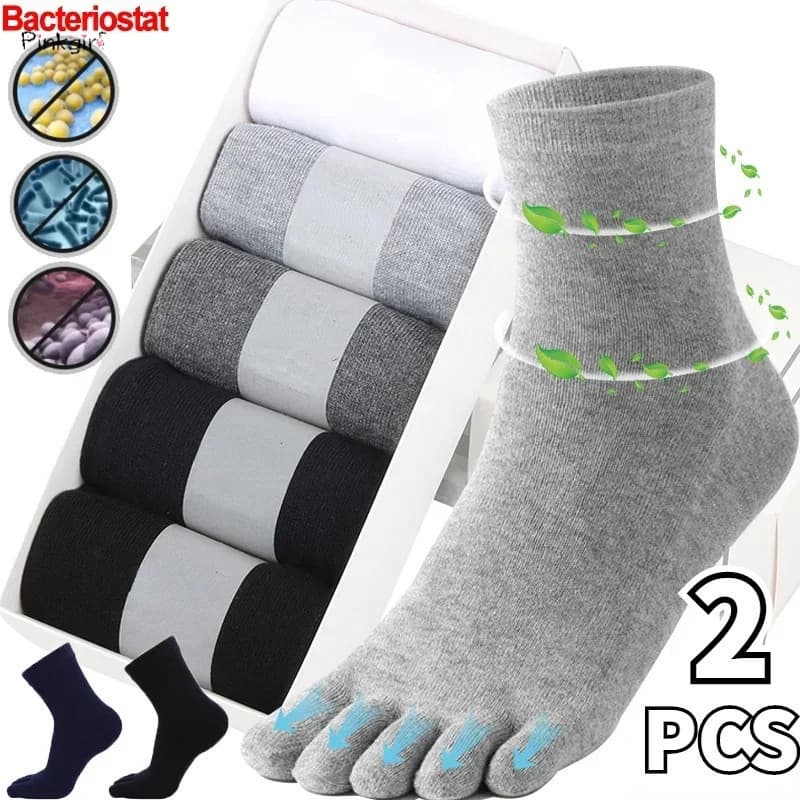 Meias de dedo para homens, 2 pares, com separador de cinco dedos, meias de crew para mulheres, em algodão respirável,