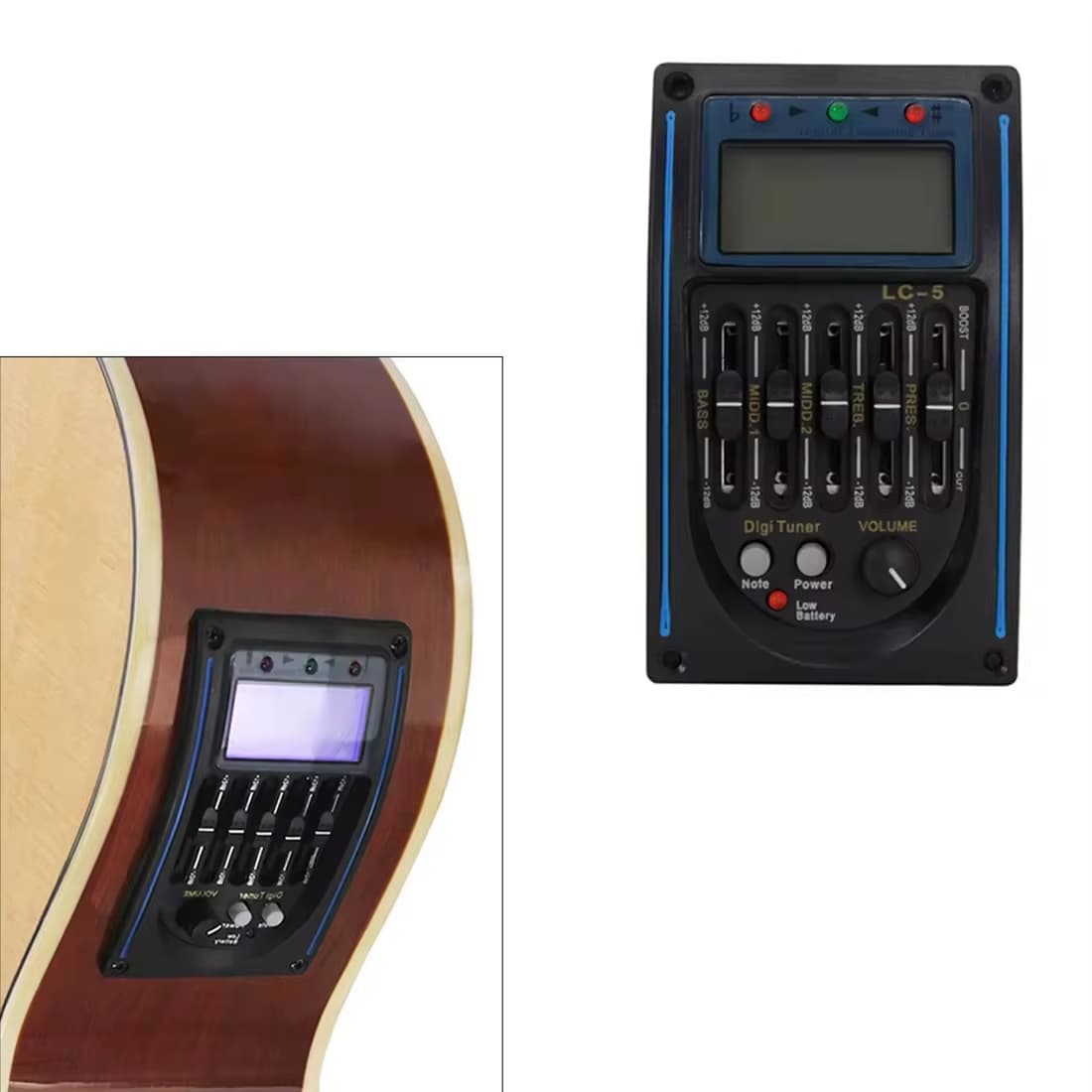 Pré-Amplificador De Guitarra Acústica LC-5-EQ De 5 Bandas Com Captador Piezo E Afinador Integrado